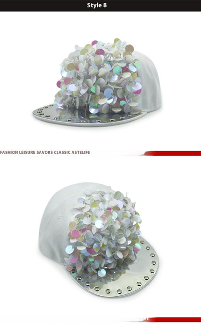 Gorra de Béisbol Hip Hop con Lentejuelas Florales y Visera Plana - Image 19