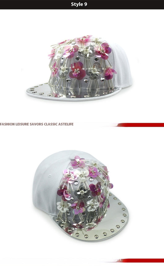 Gorra de Béisbol Hip Hop con Lentejuelas Florales y Visera Plana - Image 20
