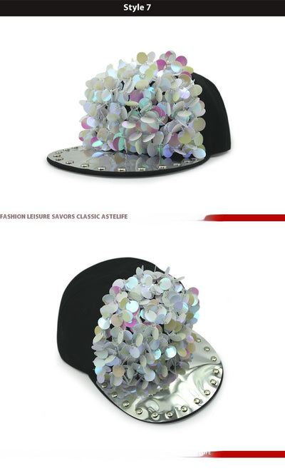 Gorra de Béisbol Hip Hop con Lentejuelas Florales y Visera Plana - Image 21