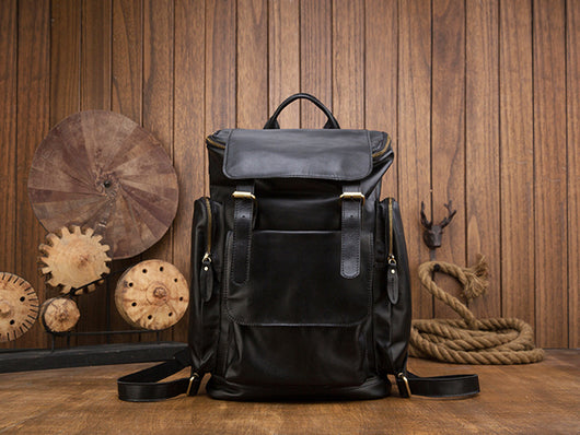 Mochila de Cuero Genuino Estilo Británico Gran Capacidad para Hombre Retro - Image 18