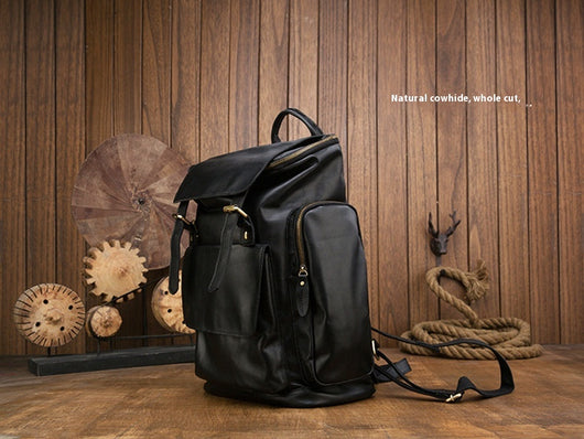 Mochila de Cuero Genuino Estilo Británico Gran Capacidad para Hombre Retro - Image 19