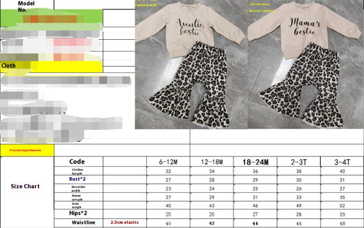 Girls' light pink "Mama's bestie" long-sleeve top with leopard print bell-bottom pants. - Image 15