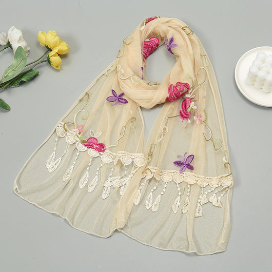 Pañuelo Floral Doble Capa con Bordado y Flecos para Mujer - Image 15