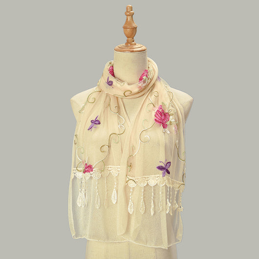 Pañuelo Floral Doble Capa con Bordado y Flecos para Mujer - Image 18