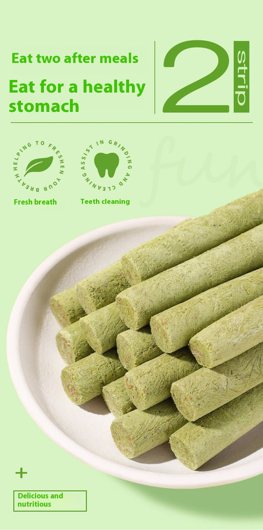 White pouch of freeze-dried cat grass sticks with a green label featuring a cat silhouette and Chinese text. - Image 11