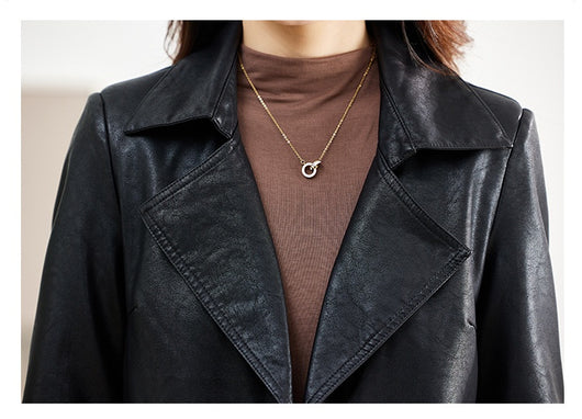 Abrigo de Cuero para Mujer Largo Primavera y Otoño - Image 26