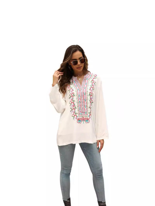 Camisa Bordada Cuello Mao Largo para Mujer - Image 8