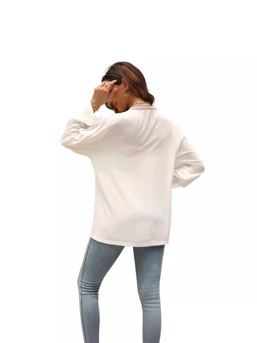Camisa Bordada Cuello Mao Largo para Mujer - Image 9