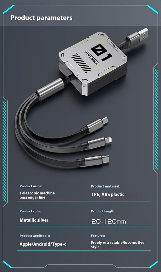 Cable de Carga Rápida 3 en 1 - 100W con Conector Telescópico - Image 29