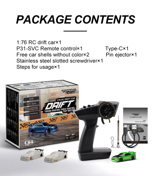 Auto de Carreras RC Turbo Racing 1vs76 C64 con Giroscopio y Control Proporcional Total - Image 25