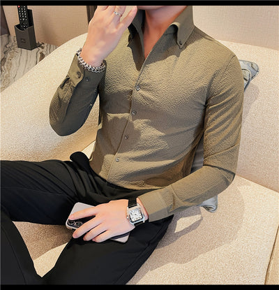 Camisa Manga Larga Hombre Estilo Británico Casual Ejecutivo - Image 36