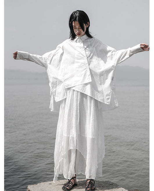Camisa de Algodón Blanca con Diseño Asimétrico Irregular - Image 21