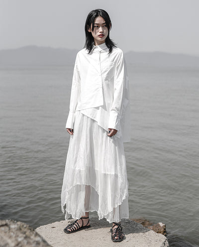 Camisa de Algodón Blanca con Diseño Asimétrico Irregular - Image 24
