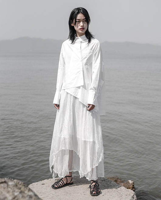 Camisa de Algodón Blanca con Diseño Asimétrico Irregular - Image 24