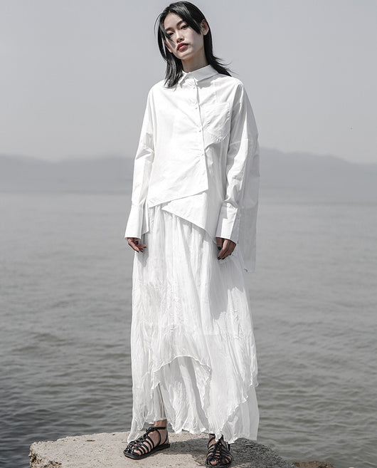 Camisa de Algodón Blanca con Diseño Asimétrico Irregular - Image 30