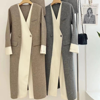 Abrigo Reversible de Lana con Cuello V - Chaqueta Doble Cara Premium - Image 21