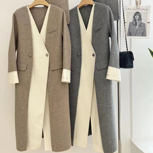 Abrigo Reversible de Lana con Cuello V - Chaqueta Doble Cara Premium - Image 21