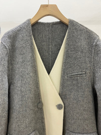 Abrigo Reversible de Lana con Cuello V - Chaqueta Doble Cara Premium - Image 32