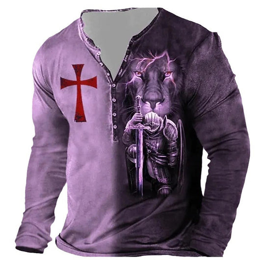 Camiseta Medieval de Manga Larga con Impresión Digital para Hombre - Image 21