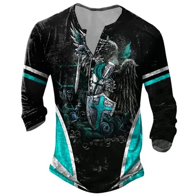 Camiseta Medieval de Manga Larga con Impresión Digital para Hombre - Image 23
