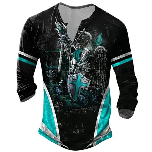 Camiseta Medieval de Manga Larga con Impresión Digital para Hombre - Image 23