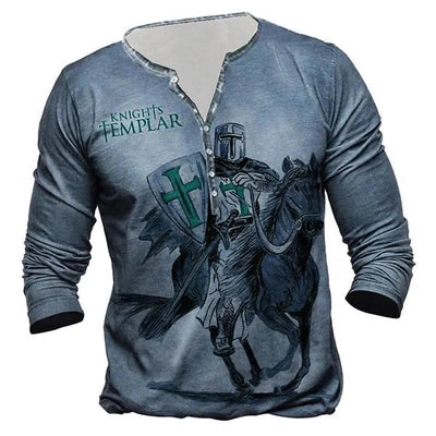 Camiseta Medieval de Manga Larga con Impresión Digital para Hombre - Image 26