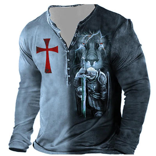 Camiseta Medieval de Manga Larga con Impresión Digital para Hombre - Image 27