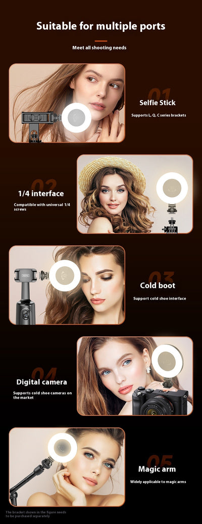Black mobile phone fill light with two LED panels, mounted on a selfie stick adapter for portable use. - Image 16