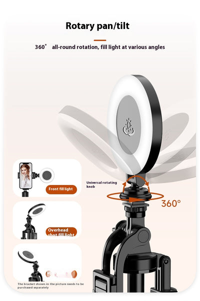 Black mobile phone fill light with two LED panels, mounted on a selfie stick adapter for portable use. - Image 23