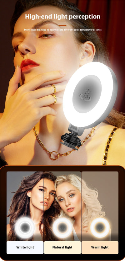 Black mobile phone fill light with two LED panels, mounted on a selfie stick adapter for portable use. - Image 28