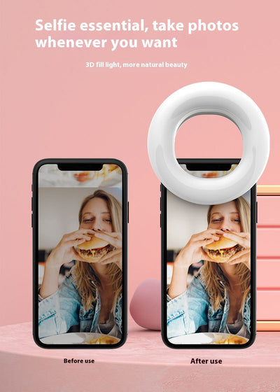 Black mobile phone fill light with two LED panels, mounted on a selfie stick adapter for portable use. - Image 29