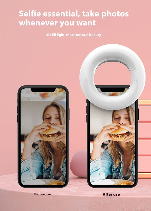 Black mobile phone fill light with two LED panels, mounted on a selfie stick adapter for portable use. - Image 29