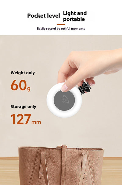 Black mobile phone fill light with two LED panels, mounted on a selfie stick adapter for portable use. - Image 32