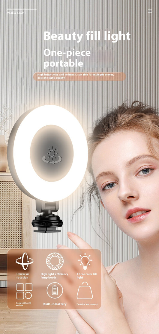 Black mobile phone fill light with two LED panels, mounted on a selfie stick adapter for portable use. - Image 33