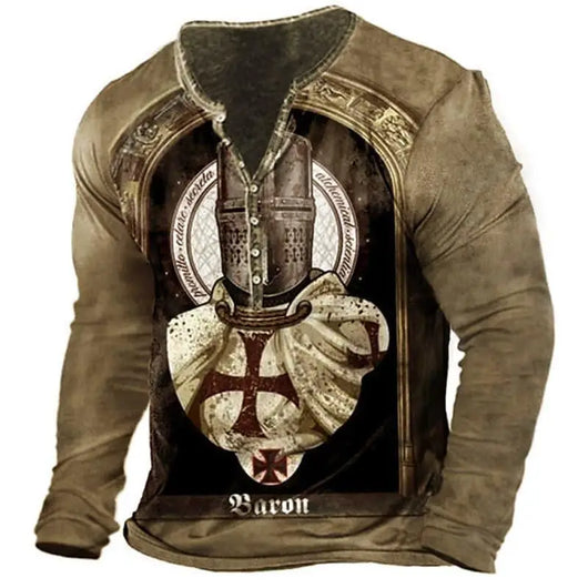Camiseta Manga Larga para Hombre con Botones de Solapa Abierta e Impresión Digital - Image 67