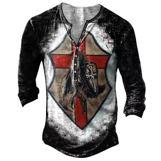 Camiseta Manga Larga para Hombre con Botones de Solapa Abierta e Impresión Digital - Image 69