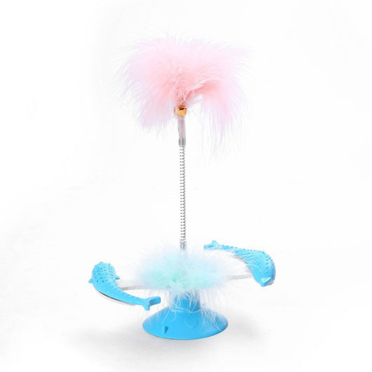 Juguete Interactivo para Gatos - Delfín Giratorio con Plumas y Ventosa - Image 9