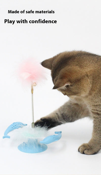 Juguete Interactivo para Gatos - Delfín Giratorio con Plumas y Ventosa - Image 10