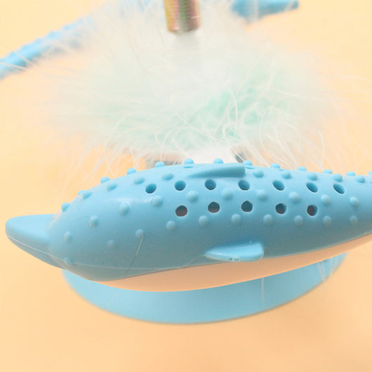 Juguete Interactivo para Gatos - Delfín Giratorio con Plumas y Ventosa - Image 15