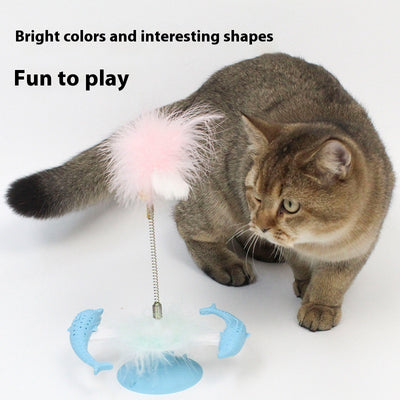 Juguete Interactivo para Gatos - Delfín Giratorio con Plumas y Ventosa - Image 17