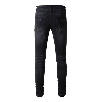 Jeans Rotos Elásticos para Hombre con Parches y Estampado Minimalista - Image 12