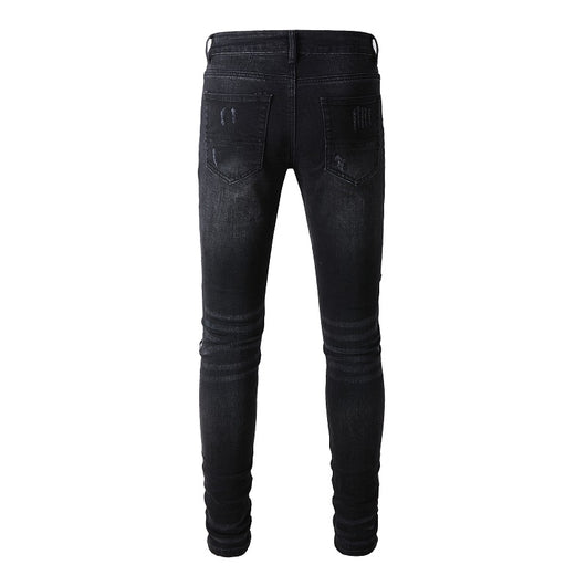 Jeans Rotos Elásticos para Hombre con Parches y Estampado Minimalista - Image 12