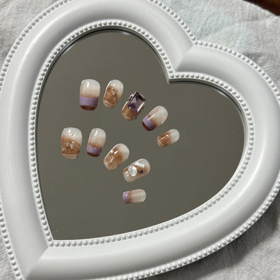 Uñas Postizas Removibles con Diseño Floral Francés Corto Artesanal - Image 18