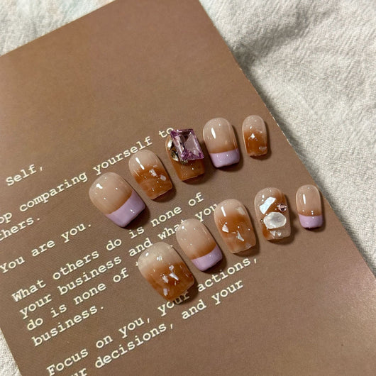 Uñas Postizas Removibles con Diseño Floral Francés Corto Artesanal - Image 20