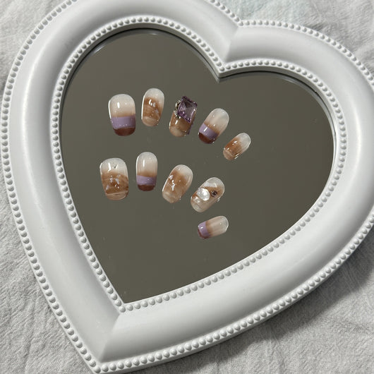 Uñas Postizas Removibles con Diseño Floral Francés Corto Artesanal - Image 21