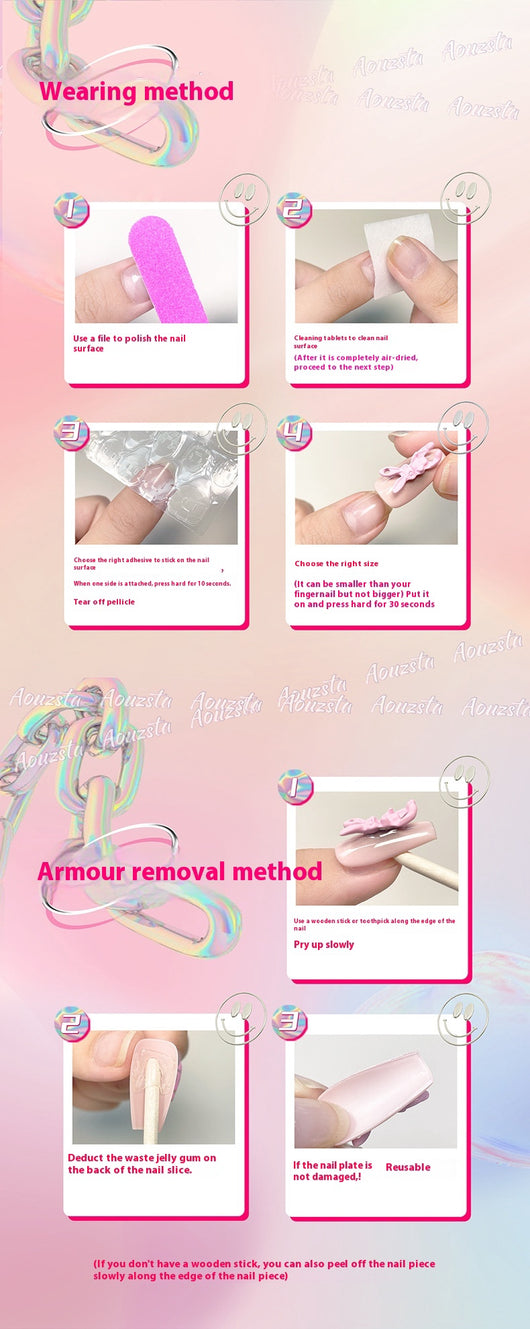 Uñas Postizas Removibles con Diseño Floral Francés Corto Artesanal - Image 24