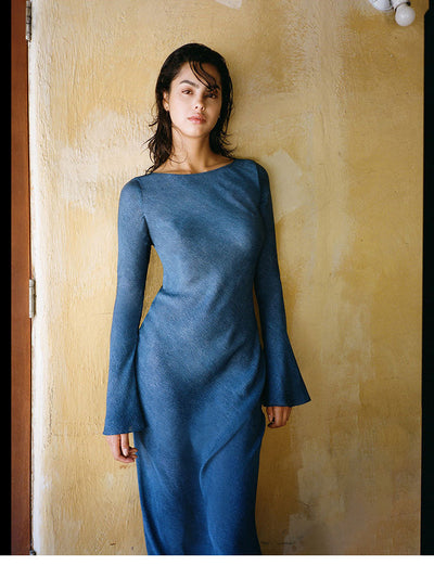 Vestido Largo de Seda Azul con Protección Solar - Estilo Vacacional - Image 20