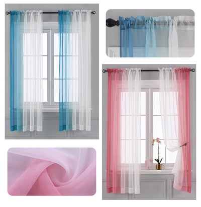 Pink and white gradient sheer rod pocket curtain panels hung on a black rod in front of a window. - Image 20