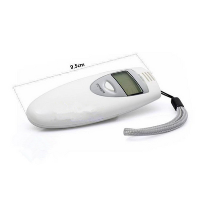 White high-precision digital alcohol tester with an LCD screen displaying 0.00% and a grey wrist strap. - Image 6
