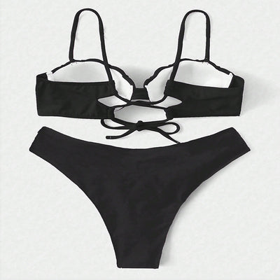 Vibrant blue two-piece bikini with seashell-shaped top and high-cut bottoms, perfect for beach or pool. - Image 17